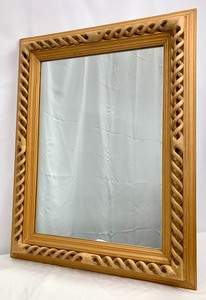 lot 107 image: Large Blond Wood Italian Mirror w Spiral-Carved Border - 30 x 38