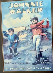 lot 110 image: Vintage Johnny Walker Golf Illustration Poster, Professionally Framed