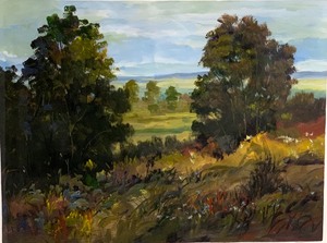 lot 111 image: Richly Colorful Oil on Paper Imperssionistic Landscape Scene by Traeger - Beautifully Framed