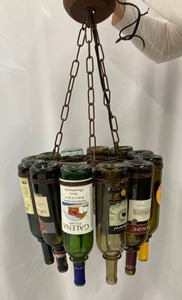 lot 8 image: Rustic Vintage Iron Wine Bottle Chandelier