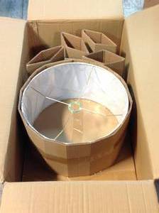 63.5 in. Oiled Bronze Arc Floor Lamp with Round Tiered Base and Off-White Linen Hanging Drum Shade&nbsp&nbspCustomer Returns See Pictures