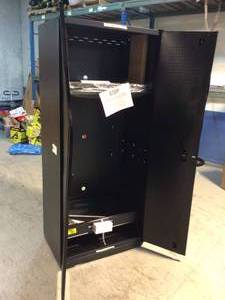 Husky Heavy Duty Welded 20-Gauge Steel Freestanding Garage Cabinet in Black (36 in. W x 81 in. H x 24 in. D) Small Damage at the Door See Pictures