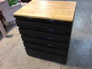 Pro Duty Welded 18-Gauge Steel 5-Drawer Garage Base Cabinet in Black LINE-X Coating (28 in. W x 36 in. H x 22 in. D) by Husky Customer Returns See Pictures