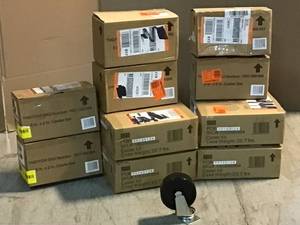 lot 9 image: Lot of Husky 4 in. Caster Kit for Heavy Duty Welded Steel Garage Base Cabinets Not used  Customer Returns See Pictures