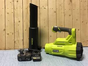 lot 37 image: RYOBI ONE 18V Brushless Whisper Series 110 MPH 410 CFM Cordless Battery Jet Fan Leaf Blower with 4.0 Ah Battery and Charger Customer Returns See Pictures