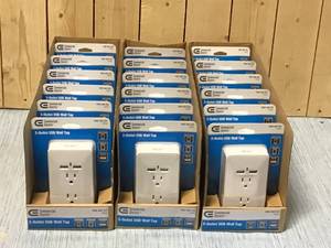 lot 70 image: Commercial Electric 2-Outlet 4.2 Amp Wall Mounted Power Station with 2 USB, White Customer Returns See Pictures