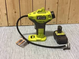 lot 87 image: RYOBI ONE 18V Lithium-Ion Cordless High Pressure Inflator with Digital Gauge (Tool Only) Customer Returns See Pictures