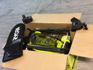 lot 1 image: RYOBI ONE 18V 13 in. Cordless Battery Walk Behind Push Lawn Mower with 4.0 Ah Battery and Charger Customer Returns See Pictures