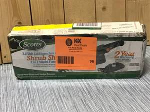 lot 96 image: Scotts 7.2-Volt Lithium-Ion Cordless Grass and Shrub Shear - 2 Ah Battery and Charger Included Customer Returns See Pictures