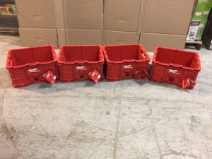 lot 101 image: PACKOUT 18.6 in. Tool Storage Crate Bin with Carrying Handles and 50 lbs. Weight Capacity 2-Pack by Milwaukee Customer Returns See Pictures