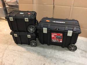 lot 103 image: Lot of 37 in. Rolling Tool Box Utility Cart Black by Husky Customer Returns See Pictures