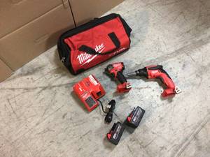 lot 104 image: M18 FUEL 18-Volt Li-Ion Brushless Cordless Drywall Screw GunImpact Driver Combo Kit (2-Tool) with (2) 5.0Ah Batteries by Milwaukee Customer Returns See Pictures