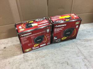 lot 107 image: Lot of 2 38 in. x 50 ft. Hybrid Retractable Hose Reel by Husky Customer Returns See Pictures