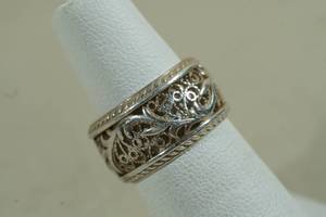 lot 19 image: Wide Filligree Sterling Silver Ring