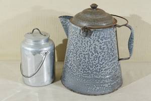 lot 107 image: Vintage Metal Pitcher and Jar