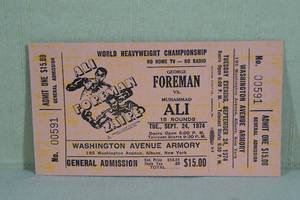 lot 12 image: Complete Ticket - Muhammad Ali vs George Foreman Telecast - Albany, NY