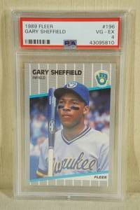 lot 27 image: 1989 Fleer Gray Sheffield #196 Rookie Card - PSA 4
