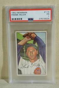 lot 42 image: 1952 Bowman Frank Hiller #114 Card - PSA 1