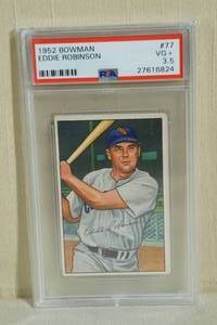 lot 44 image: 1952 Bowman Eddie Robinson #77 Card - PSA 3.5