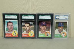 lot 51 image: 4 Graded 1963 Topps Chicago Cubs Cards - Aspromonte, Boros, Rodgers