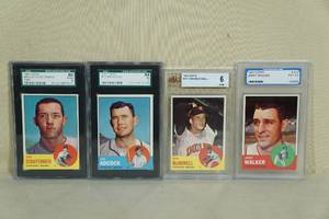lot 56 image: 4 Graded 1963 Topps Cleveland Indians Cards - Adcock, Walker, McDowell