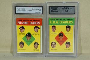 lot 49 image: 2 Graded 1963 Topps Pitching Leaders Cards - Ford, Pascual, Fisher