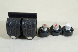 lot 15 image: 3 Revolver Speed Loaders with Leather Holster