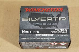 lot 63 image: 20 Winchester Silvertip 9mm Luger 115 Gr Defense JHP Ammo