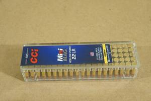 lot 71 image: 100 CCI Mini Mag .22 LR 36 Gr Copper Plated HP Ammo