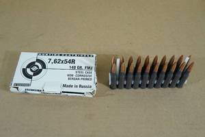 lot 102 image: 20 7.62 x 54R 148 Gr FMJ Steel Case Ammo