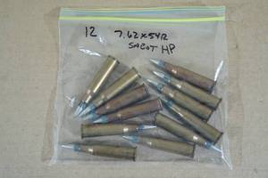 lot 106 image: 12 Reloaded 7.62 x 54R Sabot HP Ammo