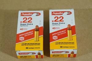 lot 120 image: 100 Aguila .22 LR 40 Gr Copper Plated Solid Point Ammo