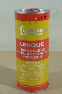 lot 142 image: Partial Can Hercules Unique Smokeless Gun Powder