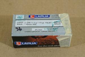 lot 173 image: 36 Lapua 30 Cal .308 170 Gr FMJ BT Bullets