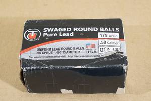 lot 179 image: 100 Thompson Center .50 Caliber 175 Gr Lead Round Ball Black Powder Bullets