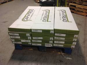 lot 13 image: Lot of 15 Boxes of Cap A Tread Sterling OakGray Birch Wood Vinyl Overlay for Stairs Customer Returns See Pictures