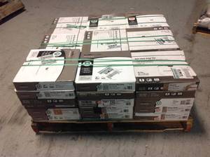 lot 19 image: Lot of 46 Boxes of TrafficMaster Bodden Bay Grey Peel and Stick Vinyl Tile Customer Returns See Pictures