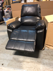 lot 27 image: Relax A Lounger Preston 38 in. Width Big and Tall Black Faux Leather 1 Position Recliner Customer Returns See Pictures