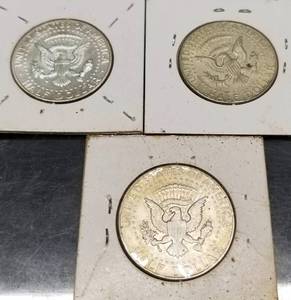 GROUP OF 3 US 40% SILVER KENNEDY HALF DOLLARS