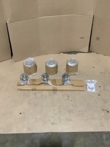 lot 1 image: Progress Lighting Calhoun Collection 21-58 in. 3-Light Brushed Nickel Clear Glass Farmhouse Bath Vanity Light. See Pictures