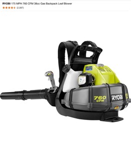 lot 3 image: RYOBI 175 MPH 760 CFM 38cc Gas Backpack Leaf Blower. See Pictures