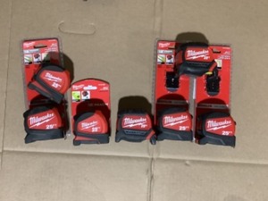 lot 6 image: Milwaukee 25 ft. x 1.2 in & 35 ft. x 1-116 in. Tape Measures. Various Conditions. See Pictures