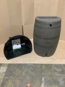 lot 9 image: RTS Home Accents 50 Gal. Rain Barrel with Brass Spigot. See Pictures
