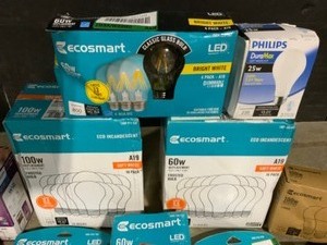 Various Sizes of EcoSmart, Phillips & Sylvania Light Bulbs. See Pictures