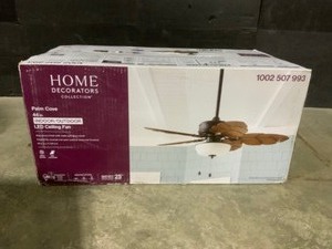 Home Decorators Collection Palm Cove 44 in. IndoorOutdoor LED Natural Iron Ceiling Fan with Light Kit, Downrod and Reversible Motor. See Pictures