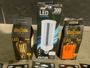 Assorted Sizes and Styles of Feit Electric Light Bulbs. Various Conditions. See Pictures