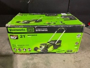 Greenworks PRO 21 in. 60V Battery Cordless Self-Propelled Walk-Behind Lawn Mower with (2) 4.0 Ah Battery and Charger. See Pictures