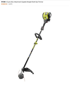 RYOBI 4-Cycle 30cc Attachment Capable Straight Shaft Gas Trimmer. See Pictures