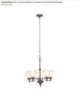 Hampton Bay Bristol 5-Light Nutmeg Bronze Chandelier with Tea-Stained Glass Shades & 3-Light Oil Rubbed Bronze Pendant with Tea-Stained Glass Shade. See Pictures