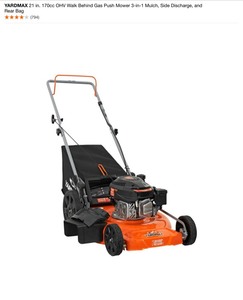 YARDMAX 21 in. 170cc OHV Walk Behind Gas Push Mower 3-in-1 Mulch, Side Discharge, and Rear Bag. See Pictures